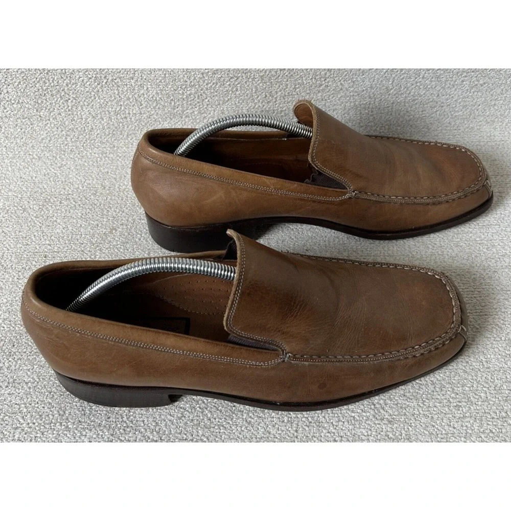 Emilio Bianco Loafers Mens 10‎ Brown Genuine Leather Shoes Stiching